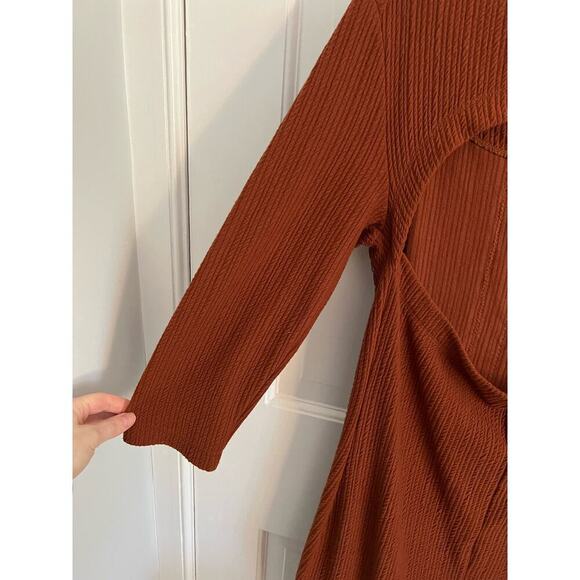 Free People Burnt Orange Open Back Floral Lace Mini Dress Women's SP 3/4 Sleeve - Picture 8 of 13